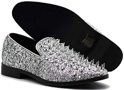 Image of SPK16 Men's Vintage Spike Dress Loafers Slip On Fashion Shoes Classic Tuxedo Dress Shoes
