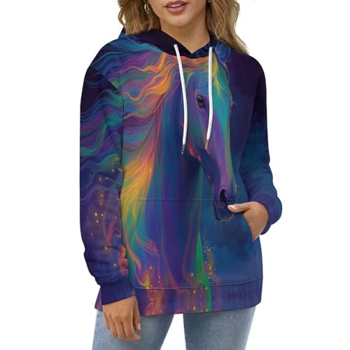 Sweat-shirt à manches longues cool pull à capuche cheval néon homme