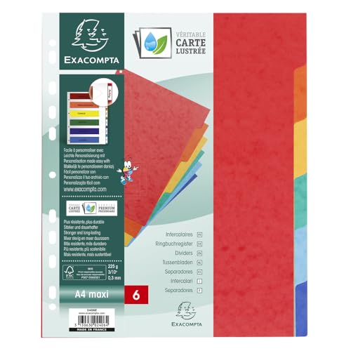 Exacompta 50 divisori cartoncino lucido flessibile 6 tacche neutre A4 Maxi