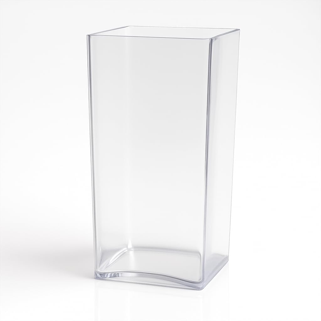 Floralcraft® Clear Acrylic Square Vase Set of 4 – 25cm Modern Flower Vases – Shatterproof Glass Alternative for Wedding Table Centrepieces, Events, Home Décor & Floral Arrangements