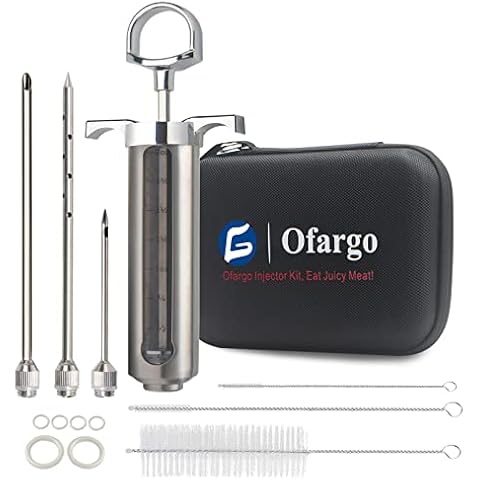 Ofargo Meat Injector Kit for Smoker with 3 Marinade Flavor BBQ Injector Syringe Needles, Injector Marinades for Meats, Turkey, Brisket; 2-oz; Paper and E-Book (PDF) User Manual Included Cover