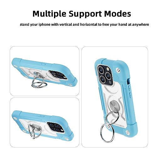 Image of MARKILL Compatible with iPhone with Built-in 360Rotating Ring Stand, Military Grade Drop Protection Full Body Rugged Heavy Duty Case Durable Cover (Ice Blue, iPhone 15 Pro Max 6.7 inch)
