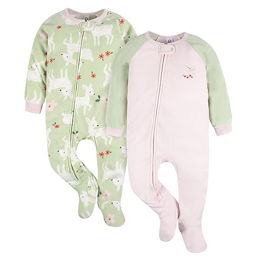 Image of Gerber Baby Girl & Toddler 2-Pack Loose Fit Fleece Footed Pajamas