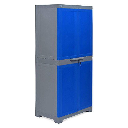 Image of Nilkamal Freedom Big FMM Plastic Cabinet | 3-Year Warranty | 4-Shelf Storage Cupboard with Doors | Multi Organizer | for Home and Kitchen | Almirah with Shelves |Deep Blue /Grey