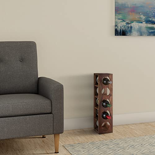 Image of Amazon Brand - Solimo Inuva Solid Sheesham Wood Wine Rack, Natural Finish, Capacity of 5 Bottles