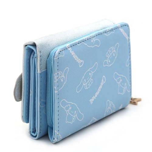 Cinnamoroll Wallet Adorable White Puppy Curly Ear Japanese Character Trifold Slim Cartoon Snap Zipper Closure Card Holder Vegan Leather for Girls Women, Officially Designed3