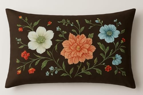 Image of Premium Glace Cotton Flat Double Bedsheets, 90 x 100 Inches with 2 King Size Pillow Cover 17 x 27 Inches, Floral (Brown)