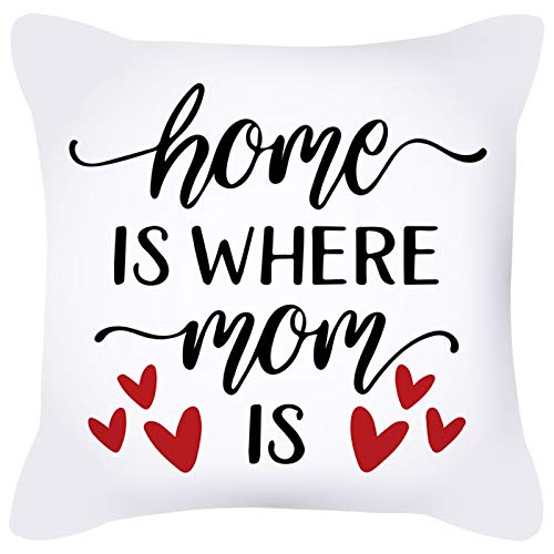 Lieson Lot Housse Coussin 40x40, Coussin Canape Decoration Blanc Noir Rouge Coussin Déco Home is Where MOM is Coeur, Polyester