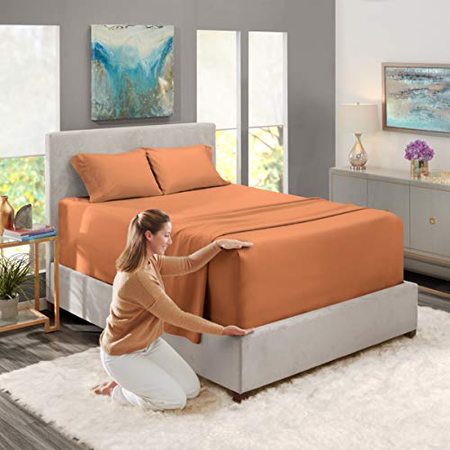 Image of Nestl King Bed Sheet Set - Rust - 4-Piece Extra Deep Pocket | Instantly Soft, Night-One Ready (No Wash Required). Fits Extra Deep Pockets up to 24 Inches, 360-Degree Elastic Grip