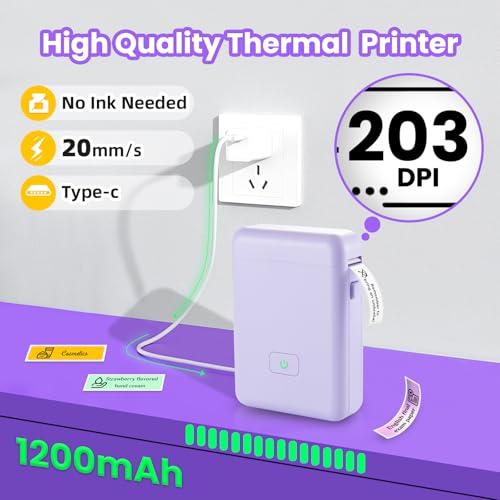 vretti Label Maker Machine with Tape, HP2 Portable Bluetooth Label Printer for Storage, Shipping, Barcode, Office, Home, Organizing Mini Sticker Label Maker with Multiple Templates (Purple) - Thumbnail 5