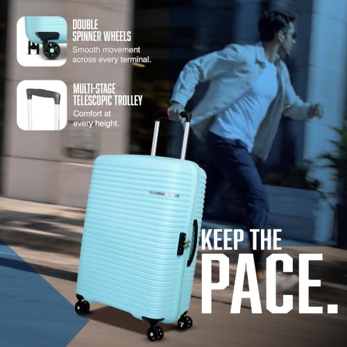 Image of American Tourister Liftoff+|Large Size Check-in Spinner Trolley Bag (79 cm) for Travel|360 8 Wheel Travel Luggage|Hard Case Polypropylene (PP) Suitcase|Mounted TSA Lock|Spa Blue