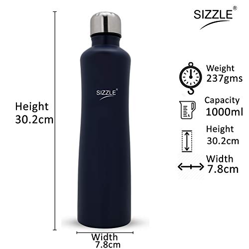 Image of Sizzle (DEVICE OF CURVED LINES Lifestyle Stainless Steel Fridge Water Bottle - 1000 ml x 1pc, Matt Navy Blue