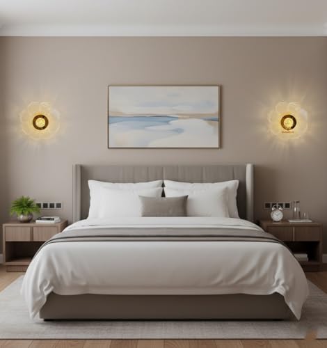 Image of Glowave Golden Acrylic Light Round Flower Design Wall Lamp Lighting Sconce for Living Room Bedroom Bedside - Tricolour (White, Warm White, Natural White) (B71)