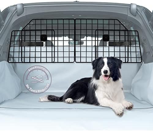 HAPPAWS Dog Car Barrier, Dog Barrier for SUV, Truck& More, Adjustable Vehicle Pet Guard, Heavy-Duty Wire Mesh Universal-Fit Car Divider Gate for Puppies,Pets