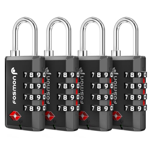 Image of Fosmon TSA Approved Luggage Locks, 4 Digit Combination Padlock, 4 Pack | Open Alert Indicator, Heavy Duty Gun Case Lock, Suitcase Travel Padlock, Backpack Zipper Anti Theft, Gym Locker Security