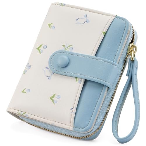 GAEKEAO Small Wallet for Women Vegan Leather Bifold Card Holder RFID Blocking Ladies Purse Floral Pattern with Zipper Pocket