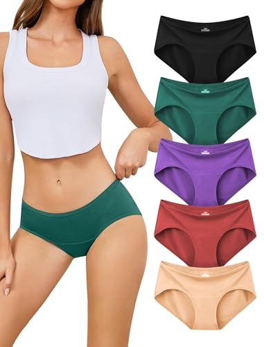 voenxe Cotton Underwear Women Hipster Brief Panties,Breathable Women's Full Coverage Bikini,Soft Workout Ladies Undies,5 Pack