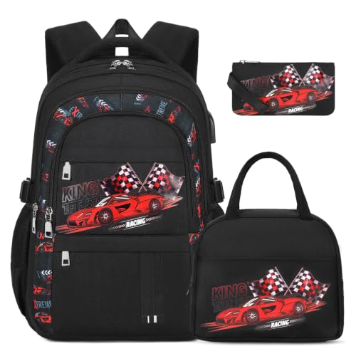 Image of ACESAK Boys Backpack - 3PCS Cool Luminous Backpack for Boys School Backpacks for Kids Kindergarten Elementary Preschool Middle School Bags with Lunch Box Pencil Case Set (Racing Car)