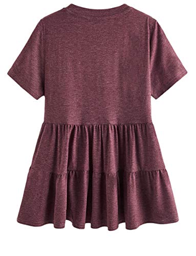 Romwe Women's Plus Size Loose Ruffle Hem Short Sleeve Casual Peplum Blouse Top Maroon 2X Plus #TOP1