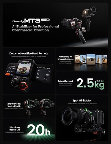 Hohem iSteady MT3 Pro estabilizador cardán de 3 ejes para cámara, rastreador de IA con luz CCT/RGB, para cámara sin espejo, bolsillo, cámara de acción/smartphone, control de pantalla táctil - Image 7