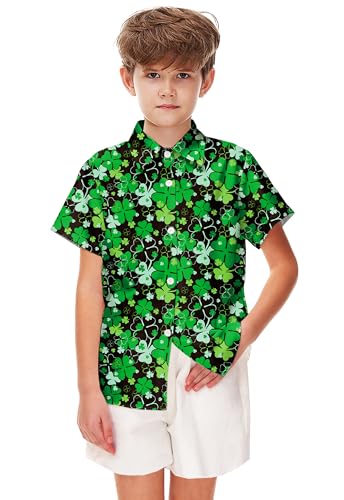 Image of Remimi Unisex Kids 4th of July Button Up Shirt Boys American Flag Print Hawaiian Beach Short Sleeve Tops 5-14 Years