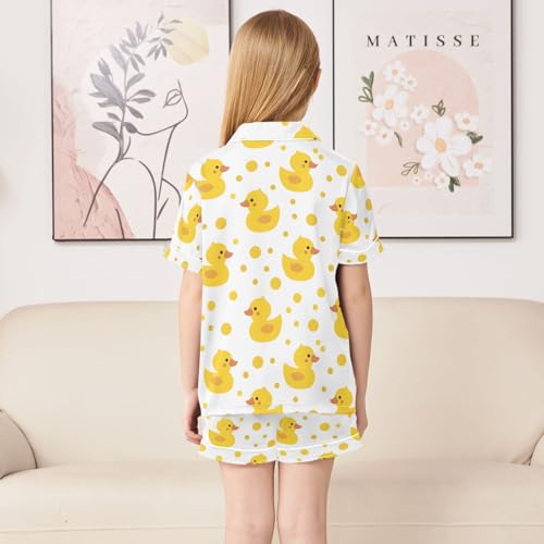 ALAZA Cute Yellow Duck Polka Dot Pajamas Satin Pajama Set Short Sleeve Button Down Sleepwear4