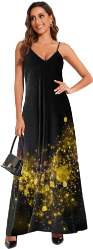 Image of Women's Maxi Sunflower Dresses Sleeveless Long Tie Dye Dress Casual Sundresses with Pockets