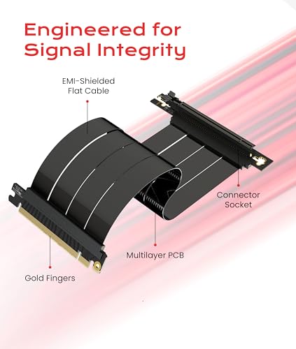 Image of LINKUP PCIE 5.0 Riser Cable | for Vertical GPU Mount | Right Angle | Graphics Card GPU Ready | Usable with PCIe 4.0 & RX 9070 / RTX5090 | 40cm (Total Length: 44cm)