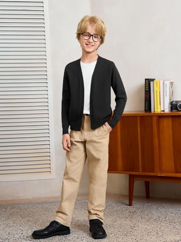 Haloumoning Boys School Uniform Cardigan Sweater Kids Knit Open Front Long Sleeve Outerwear 5-14 Years4