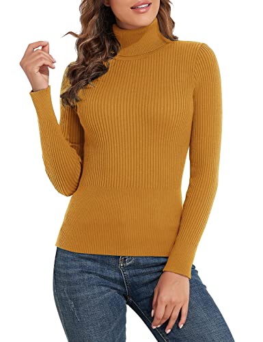 Image of PrettyGuide Women's Ribbed Turtleneck Long Sleeve Sweater Tops