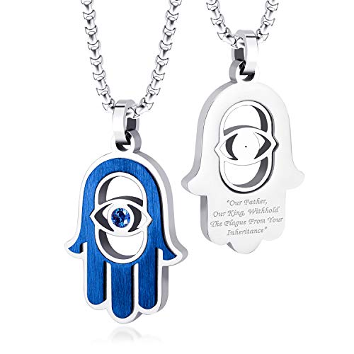 Collier Hamsa main de Fatma mauvais œil en acier inoxydable et oxydes de zirconium CZ