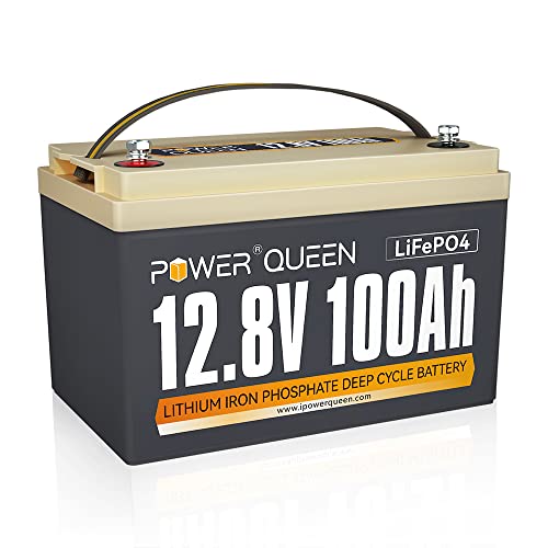 Power Queen 12V 100Ah LiFePO4 Batterie, 100A BMS, 15000+ Zyklen Lithium Eisen Phosphat Batterie, 10 Jahre Lebensdauer, Unterstützung in Serie/Parallel, Perfekt für Wohnwagen, Camping, Marine