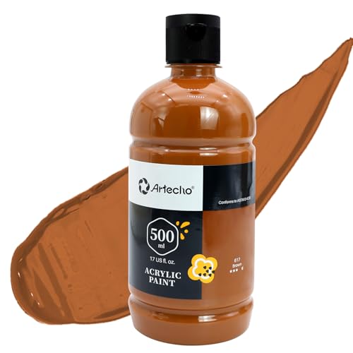 Image of Artecho Brown Acrylic Paint 500ml / 17oz Large Bottle | Semi Glossy Finish, High Pigment Rich Color Craft Paint for Canvas, Rocks, Wood, Fabric, Ceramic, Non-Toxic