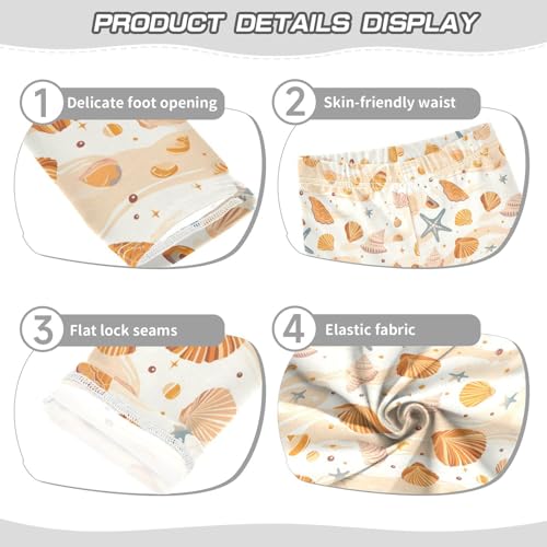 KLL Shells Ocean Waves Beach Starfish White Little Girls Cotton Pants Fashion High Waisted Activewear Sports3