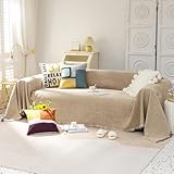 VClife Chenille Couch Cover Vintage Farmhouse Beige Sofa Cover for Sectional Couch, Washable Sofa Slipcover for 2 Cushion Couch Sofa Multi-Functional Furniture Protector Futon Cover 71'X118'