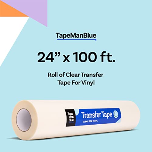 TapeManBlue Transfer Tape for Vinyl, 24 inch x 100 feet, Clear Film with Medium-High Tack Adhesive. American-Made Application Tape for Vinyl Graphics - Thumbnail 2