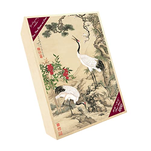 Rompecabezas de Madera para Adultos 1000 piezas Shen Quan Pino Ciruelo y Dos Grullas - Pintura China de Flores y Pájaros miniatura 5