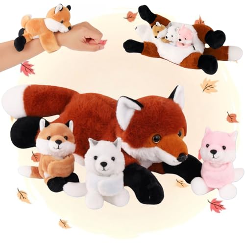 Youthfuljive 4 in 1 Fox Stuffed Animal Plush Set, 19 Inch Large Red Stuffed Fox Plush Pillow Toy Mommy with 3 Baby Foxes Birthday Christmas Fox Plushies Gifts Toys for Kids Girls Boys