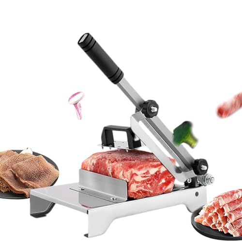 LVSEWOA Cortadoras manuales de Carne Máquina cortadora de fiambres Cortadora de Carne de Acero Inoxidable para Carne de Res y Cordero Rollos Tocino Verduras Queso