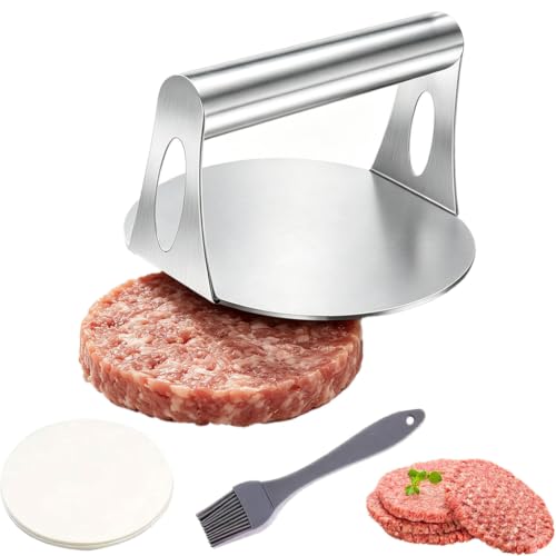 Produktfoto von Xnqelerate Smash Burgerpresse, 14cm Edelstahl Burger Smasher, Smash Burger mit Pinsel & 100 Burgerpapier, Patty Presse&hellip;