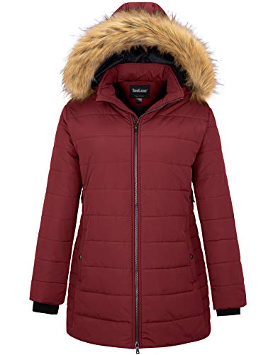 Manteau d'hiver épais femme grande taille Soularge rouge chaud capuche