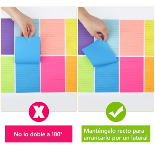 ZCZN Notas Adhesivas con Rayas, Pack de 8 Bloc de Notas,100 x 150 mm Notas Autoadhesivas, 40 Hojas por Bloc, Total de 320 Hojas, 8 Colores - imagen 5