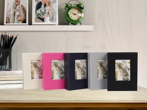 RECUTMS 4x6 Small Photo Album, Mini Photo Book with Leather Cover with Front Window, 26 Sheets Holds 52 Photos, Artwork or Postcards for Wedding, Family,
