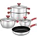n/a Narzędzia do gotowania 8-częściowy zestaw naczyń ze stali nierdzewnej nieprzywierająca patelnia do mleka + parownica kuchenne naczynia kuchenne (kolor: A, rozmiar: patrz opis)