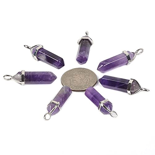 Natural Dark Amethyst Gemstone Hexagonal Pointed Reiki Chakra Pendant Necklace 20" High-Grade Iron Gift Box #TOP1