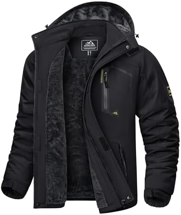 KEFITEVD Herren Skijacke Atmungsaktiv Warm Gefüttert Winterjacke mit Abnehmbarer Kapuze Snowboardjacke Wasserdicht Outdoorjacke