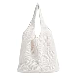 JazRvr Häkeltasche Strandtasche Damen, Leichte Gestrickte Tasche Für Strand, Urlaub Und Alltag, Atmungsaktive Mesh Beach Bag Mit Großem Fassungsvermögen, 41 X 58 Cm Aus Polyester