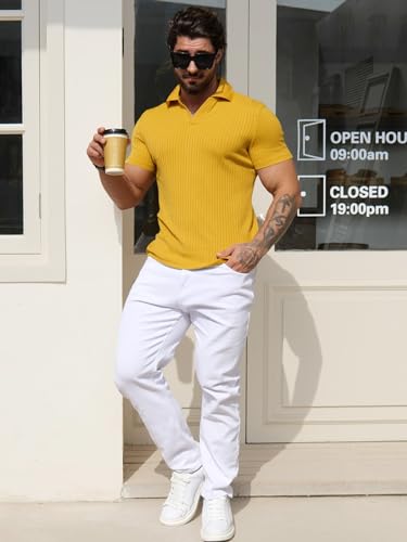 Camisetas Polo para Hombre YTD de Cuello en V y Ajuste Slim | Tees Suaves de Punto Rizado, Manga Corta, Estilo Casual y Deportivo para Golf miniatura 5