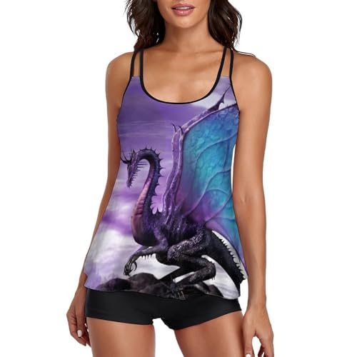 Fini les maillots qui glissent grâce au tankini violet avec shorty intégré
