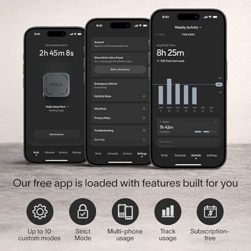 The Brick Phone Access Blocker Device for Cell Phones - Subscription-Free Phone Lock, Limits Smartphone Access, Reduces Screen Time & Improves Focus - High-Grade Magnet & Anti-Slip Silicone - 3